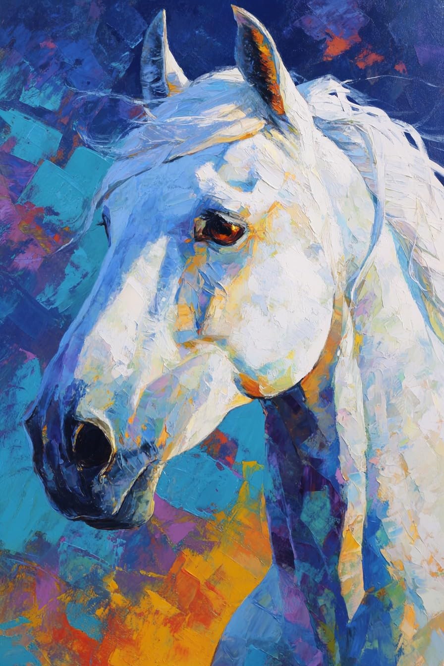 WANGWANGMIAO Paint by Numbers for Adults Beginner,White Horse Acrylic Painting by Number Kits on Canvas for Home Wall Decor Gift 16x20 Inch，with Frame