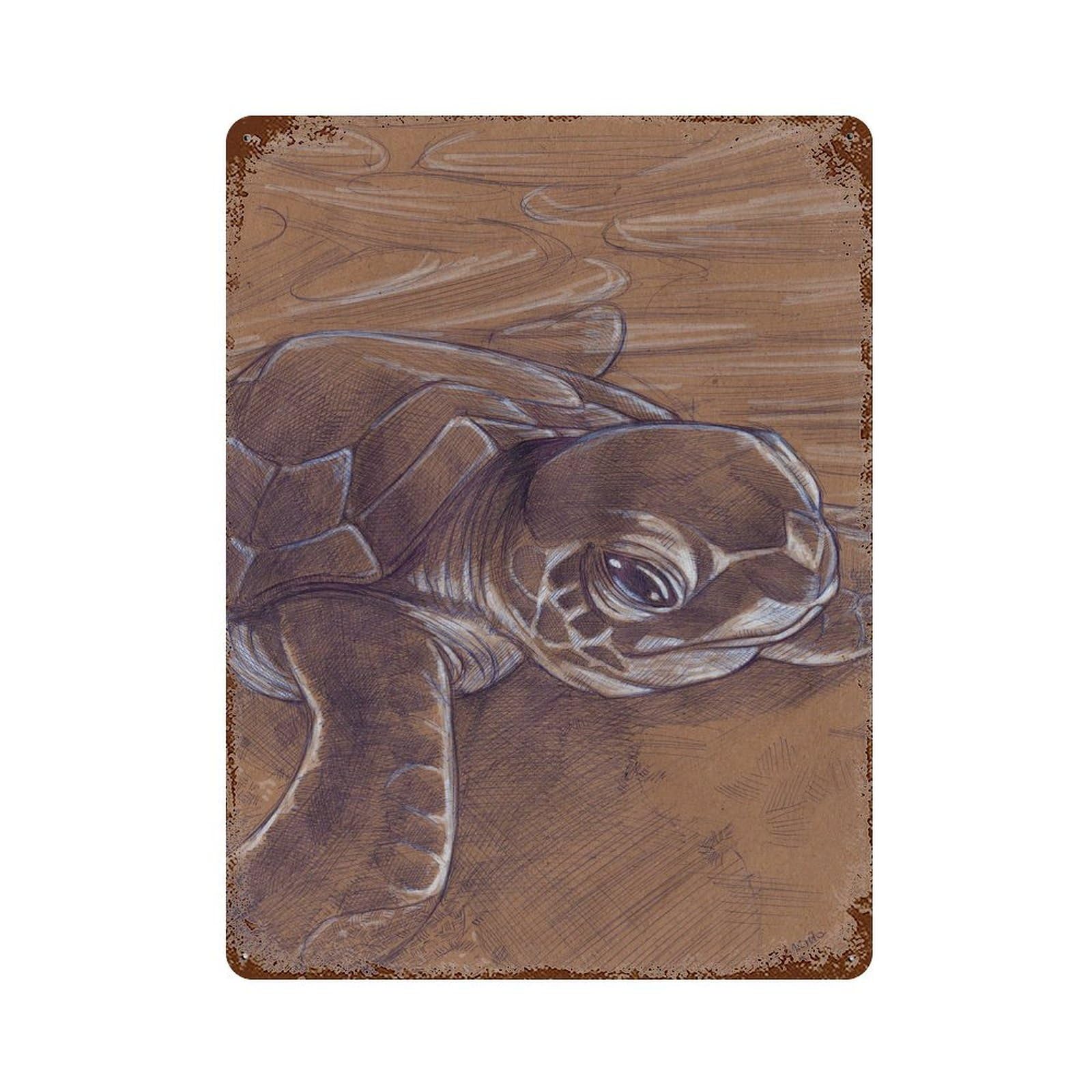 Baby Turtle 15.7"x11.8" Aged Metal Wall Plaque, Retro Wall Decor for Farmhouse, Kitchen And Entryway Decor