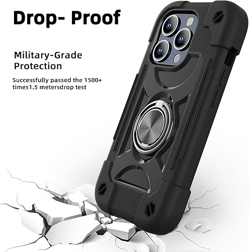 Miniatura 3 de MARKILL Funda compatible con iPhone 15 Pro de 6.1 pulgadas con soporte de anillo, protección contra caídas de grado militar, cuerpo completo,