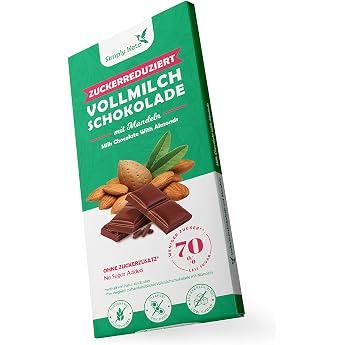 Simply Keto Lower Carb Chocolate with Almonds and 40% Cocoa - Whole Milk Chocolate without Added Sugar - Sweetened with Erythritol Instead of Sugar - Only 14 g Net Carbohydrates per 100 g - Gluten Free