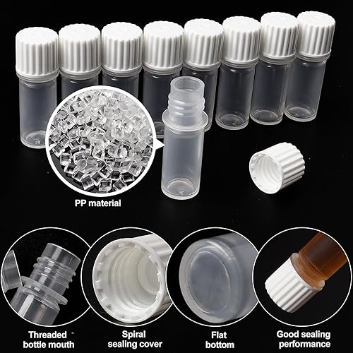 Miniatura 3 de Yzyil Paquete de 100 viales de plástico de 0.07 onzas líquidas con tapas, pequeños viales de laboratorio, tubos de ensayo de plástico con tapas para