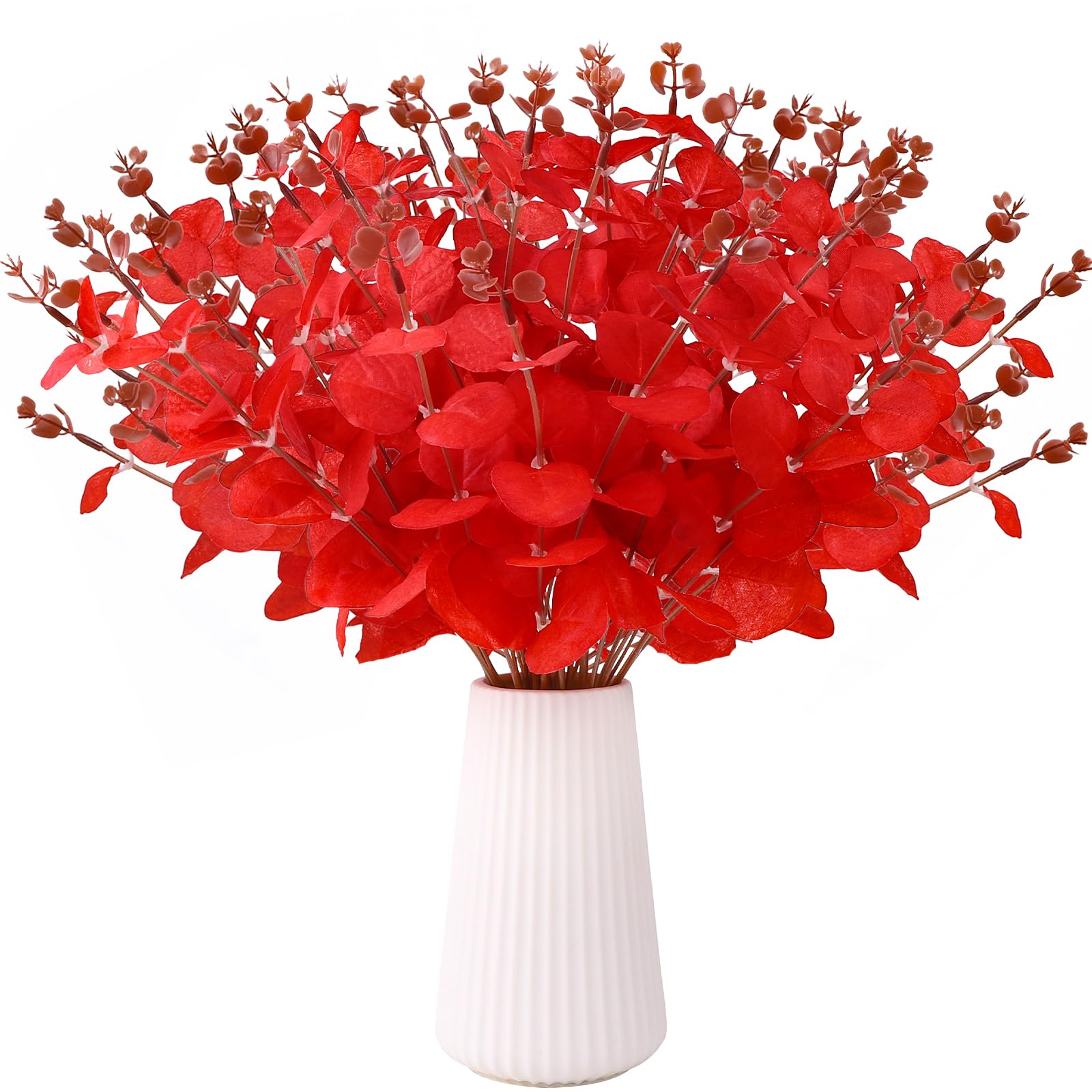 DIYDEC Künstliche Weihnachtsblumen, 2 Stile, rote Eukalyptus-Stiele für Tischdekoration, künstliche Eukalyptusblätter, Zweige für Weihnachtsbaum, Zuhause, Party-Dekoration, 18 Stück