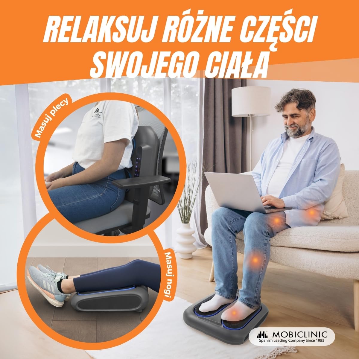 Masażer do stóp i nóg VIBFIT Mobiclinic z wibracją, pilot, panel sterowania, 10 prędkości, 5 programów