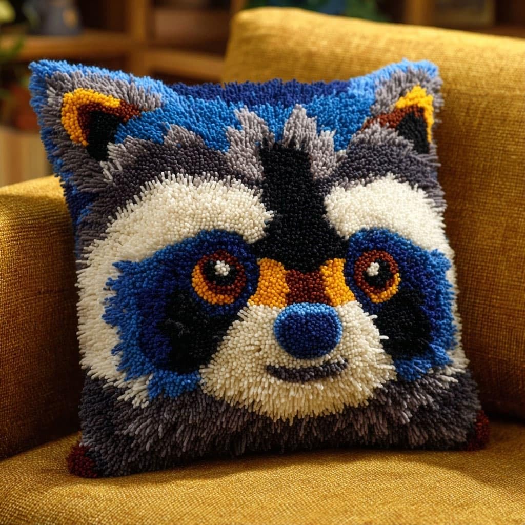 Henypt DIY Latch Hook Cushion Kits Raccoon