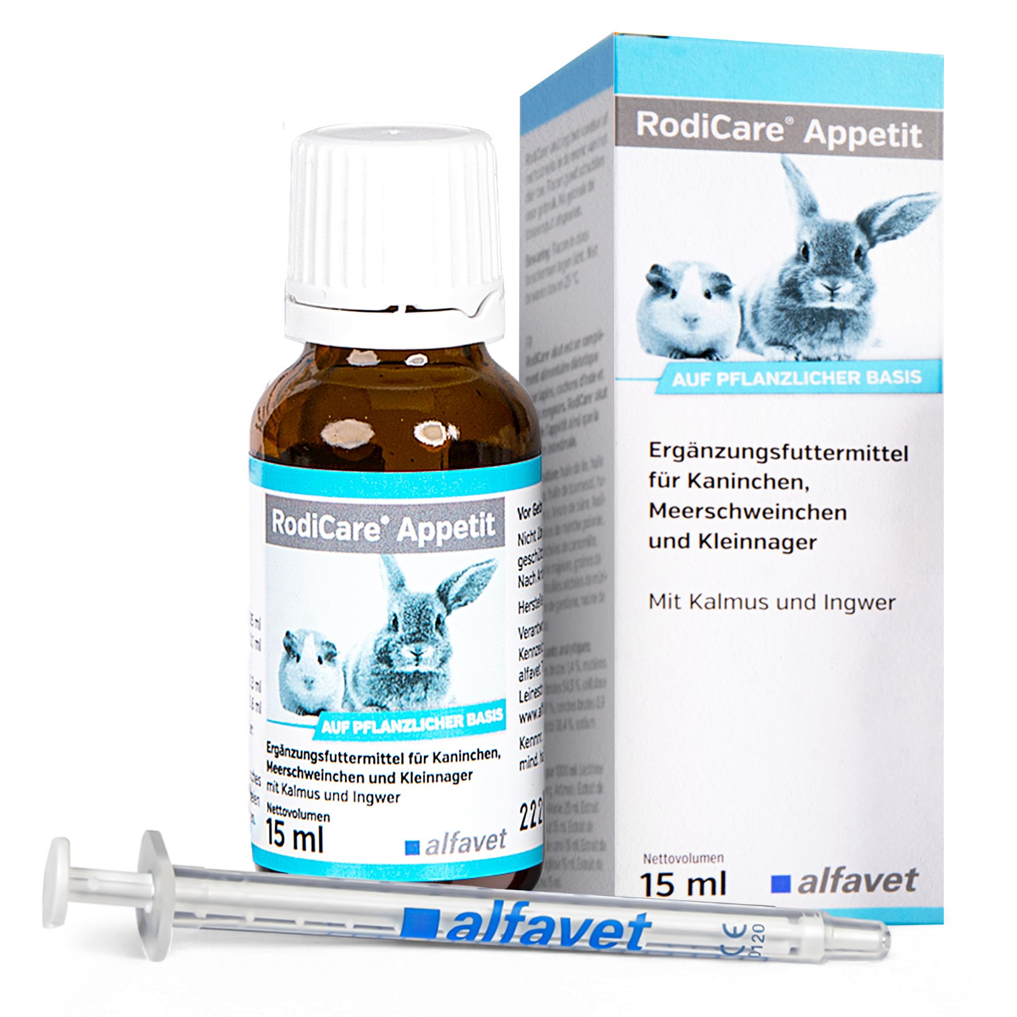 Alfavet RodiCare Appetit für schlecht fressende Nager, Ergänzungsfuttermittel für Kaninchen, Meerschweinchen und Kleinnager, 15 ml mit Dosierspritze