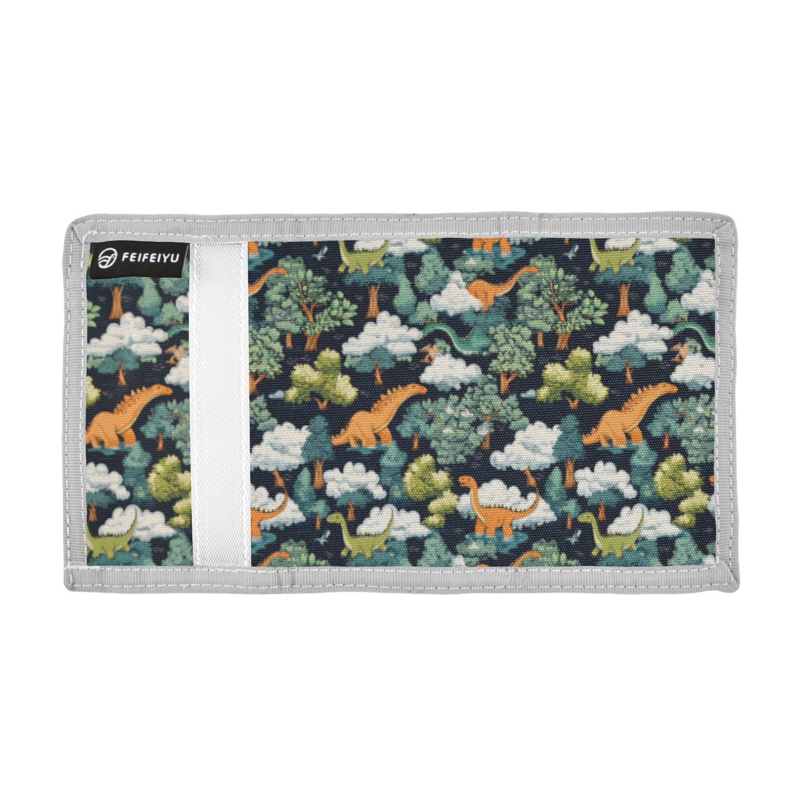 Wusikd Dinosaurs Kids Wallet for Boys Girls Clouds Trees Toddler Trifold Wallet Novelty Wallet for Teens Women Men