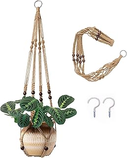 Hanging Planter Rope Macrame Plant Hanger Indoor Wall Hanging Planter + 2 Hooks Hanging Planters Basket Cotton Rope 4 Legs...