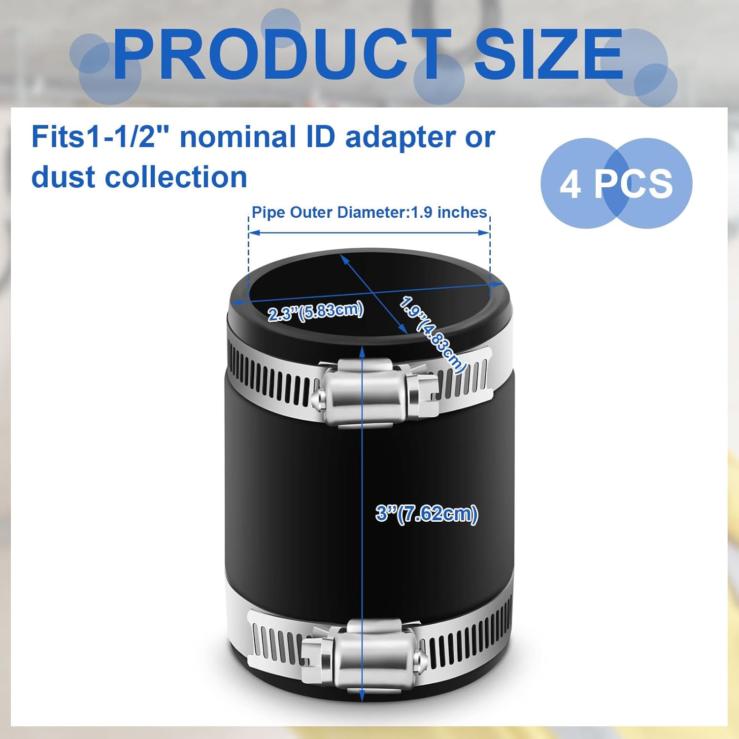 Minatee 4 Pcs Flexible PVC Coupling With Stainless Steel Clamps, for Plastic and Copper Plumbing Connections(1-1/2 Inch)
