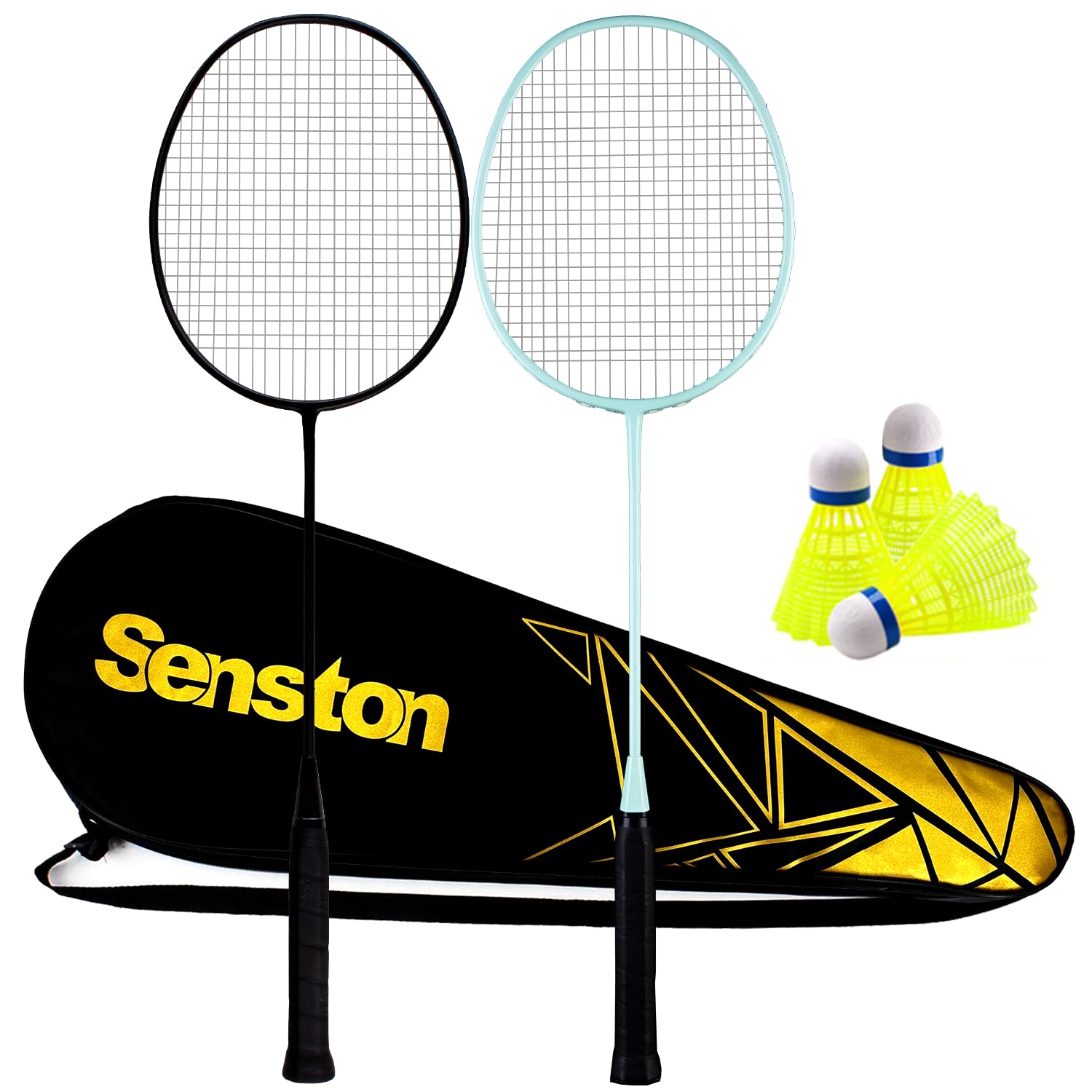SenstonProfessional Badminton Rackets Set of 4 - Carbon Fiber, 6 Shuttlecocks, 4 Grips & Bag for Backyard Games | 90g Lightweight
