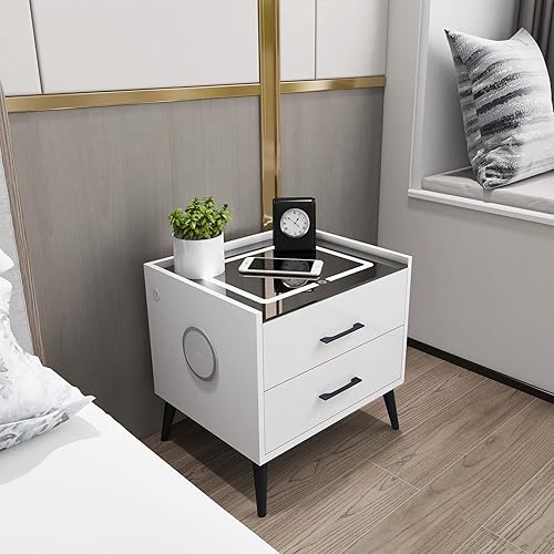 Miniatura 6 de Mesita de noche multifunción mesita de noche mesita de noche estación de carga inalámbrica y luces LED moderna con 2 cajones mesita de noche para