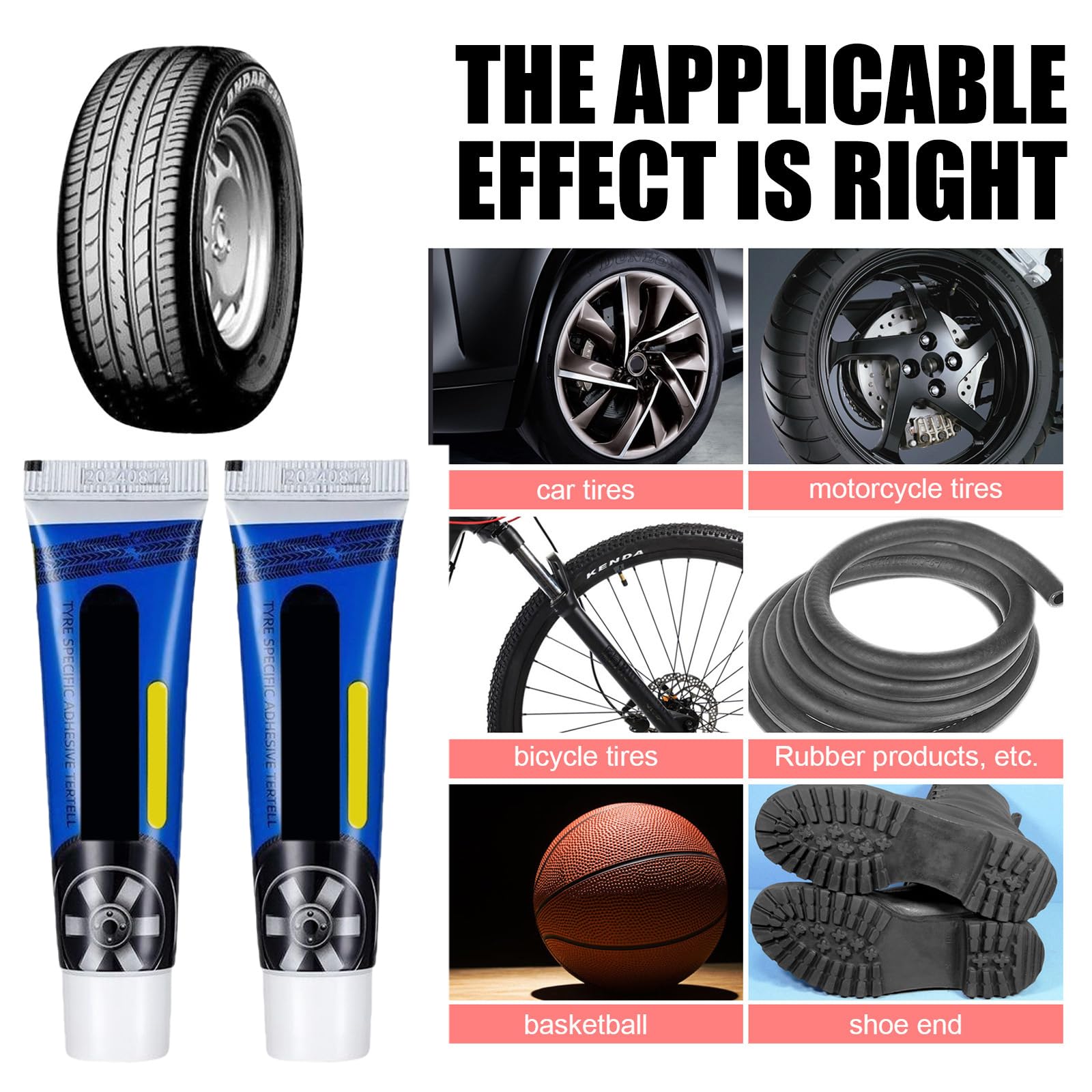 Allisway 2Pcs Colle Pneu Voiture, Colle Pour Meche Reparation Pneu Voiture, Colle Pour Caoutchouc, Forte Adhérence, Utilisée Pour Réparer Le Décollement Des Flancs Des Pneus En Caoutchouc, Trous