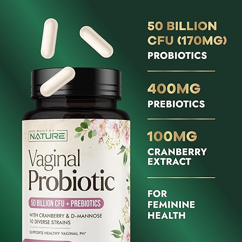 Miniatura 3 de Built by Nature Probióticos vaginales para mujeres – Balance de pH y salud femenina con prebióticos, Lactobacillus y extracto de arándano – 50 mil