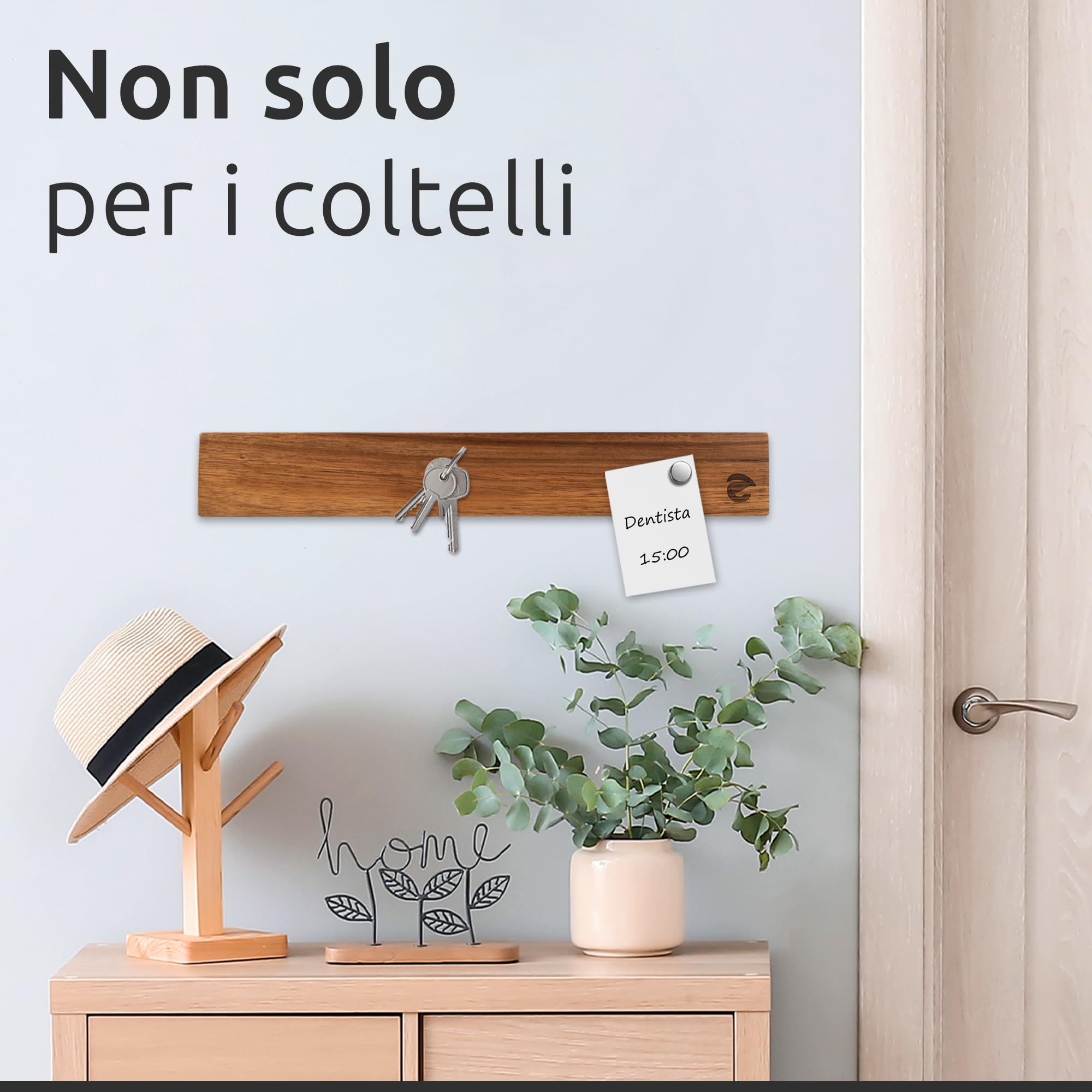 ECENCE Barra Magnetica per coltelli in Legno di acacia die alta qualità - 40cm - Portacoltelli da Cucina Magnetico per forare o incollare - Porta Coltelli Magnetico