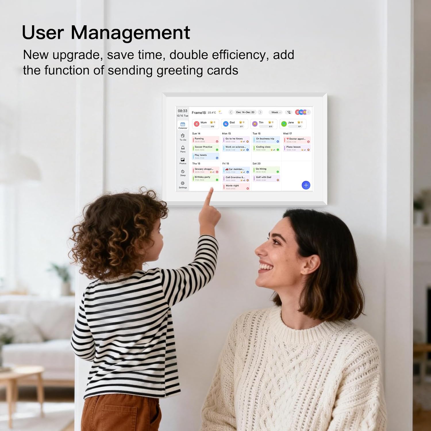 Fotocube 10.1" Digital Calendar Wall Planner Chore Charts and To Do List HD Smart Touch Screen Interactive display Desk Calender for Family Schedules Built-in Digital Photo Frame Function (White, 10.1 inch)