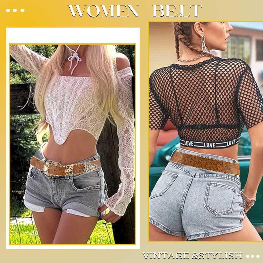 Brown Western Belt for Women Cowgirl Country Leather Belt for Jeans Pants - Image 7