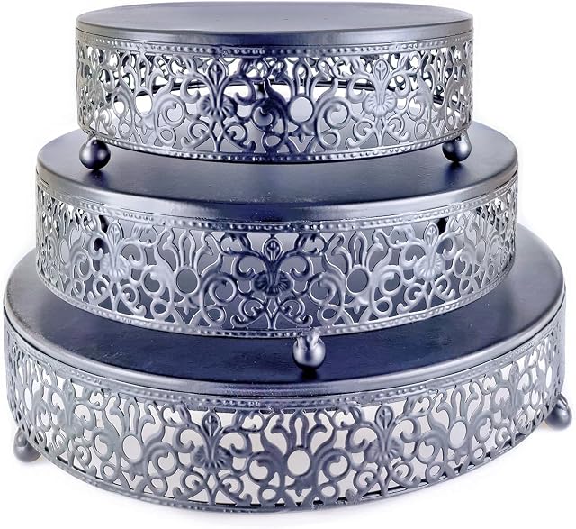 Eidoct 3-Piece Cake Stand Set Round Metal Cake Stands, Dessert Display Cupcake Stands for Wedding, Event, Birthday Party (Black)