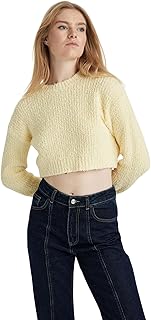 DeFacto Woman Regular Fit Crew Neck Long Sleeve Tricot Pullover B3560AX,Yellow XL