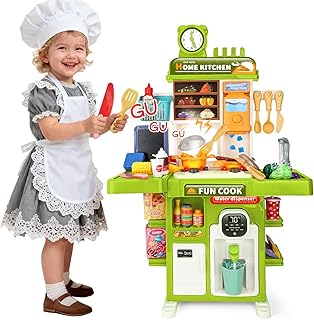 Upgrade Kids Kitchen Playset Mini Play Kitchen Toy for Toddlers with Stove, Sound & Light Pretend Cooking Toys for 3 4 5 Year Old Boys Girls Gifts (Green)