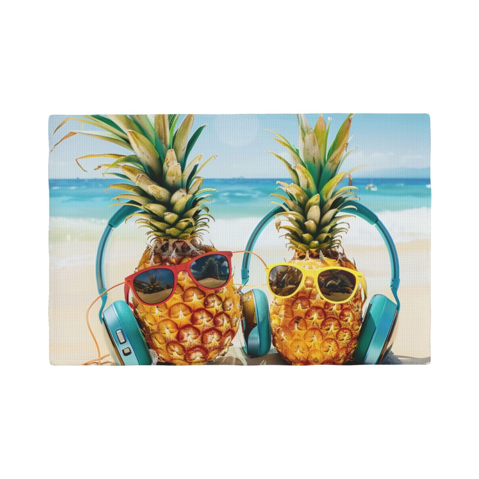 Beach Two Pineapples Sea Print Placemats Set, Heat Resistant Washable Placemat 12x18in Table Mats for Party Kitchen Dining Table Decoration Indoor Outdoor, Six Piece