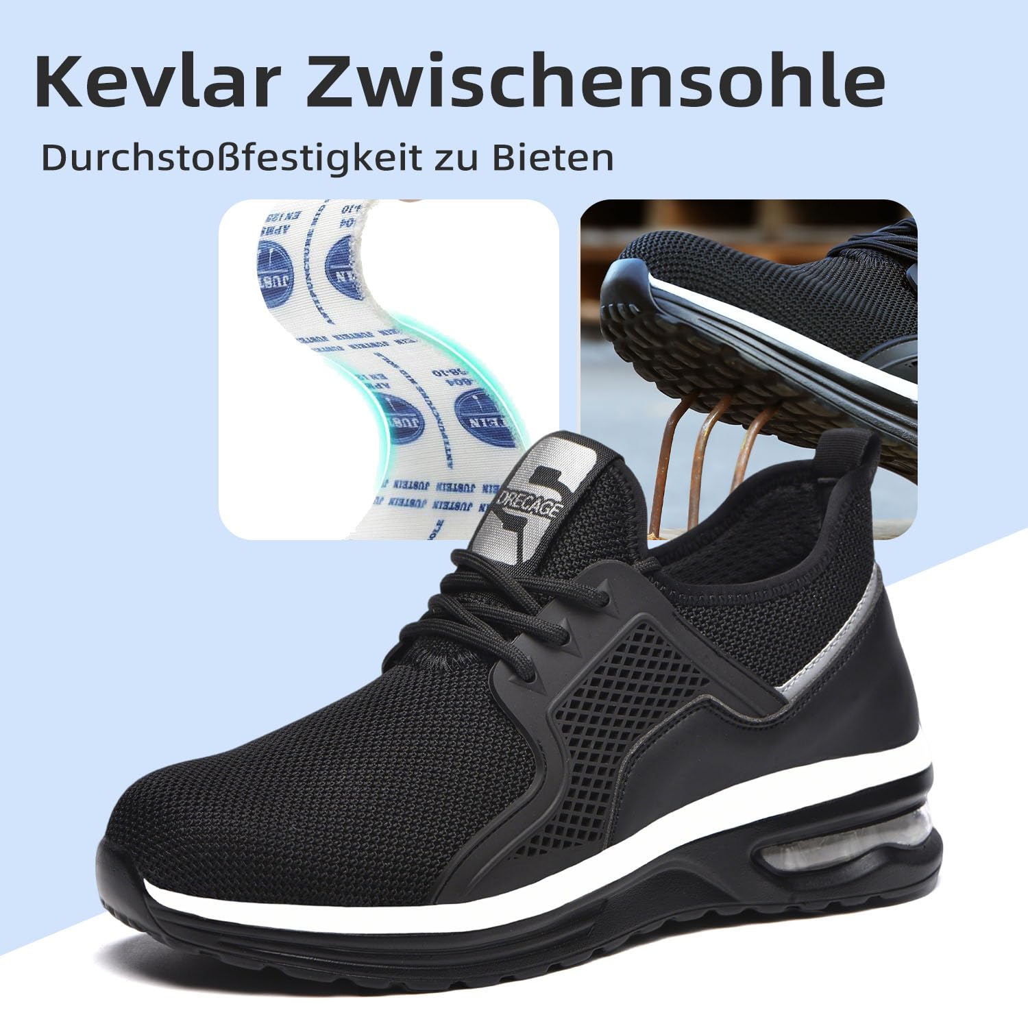 Arbeitsschuhe Damen Leicht Sicherheitsschuhe Herren Atmungsaktiv Sportlich Stahlkappenschuhe rutschfest mit Stahlkappe