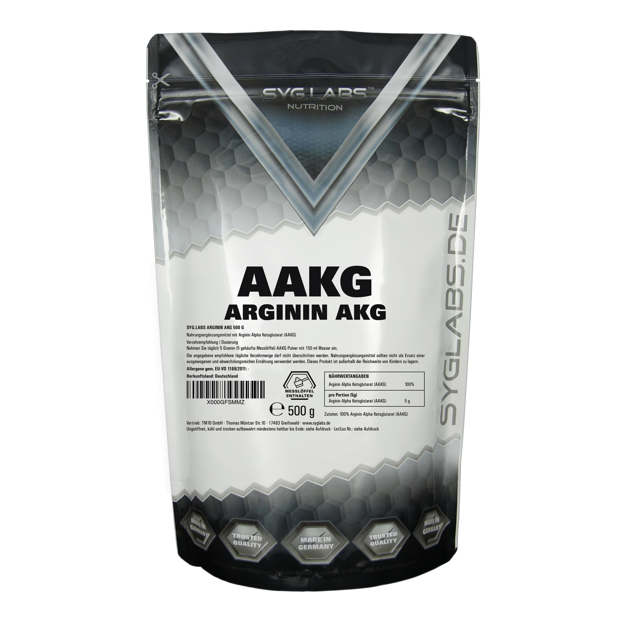 AAKG Arginin AKG Pulver - 500g L-Arginin Alpha Ketoglutarat 2:1 - ohne Zusätze -vegan