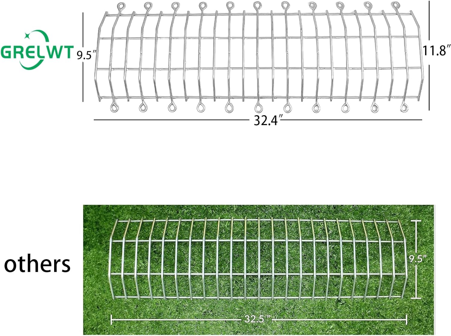 4 Pcs 32.5" L x 11.8" W Original Gate Plate with 88 Pcs 10" H U-Shaped Stakes, Hot-dip Galvanized Underground Fence Gap Filler, 5.5mm Dog Digging Deterrent, Animal Fence Barrier