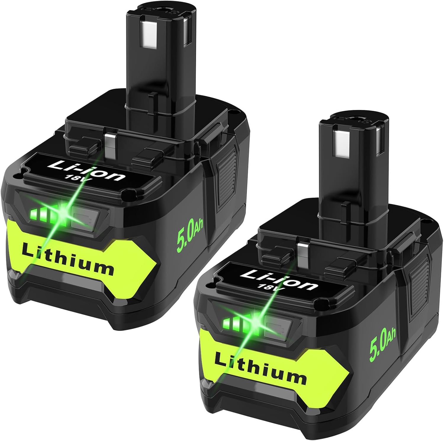 2-Pack 5000mAh Replacement for Ryobi 18V Battery P102, P103, P104, P105, P107, P108, P109, Compatible with Ryobi One+ 18V Cordless Power Tools and Charger