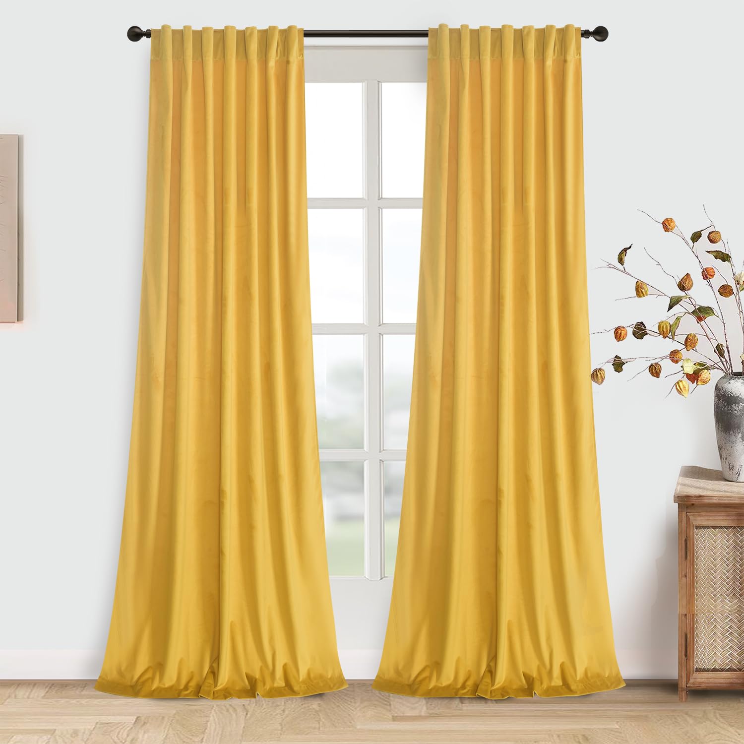 Roslynwood Luxury Soft Warm Yellow Velvet Curtains 84 inches Long