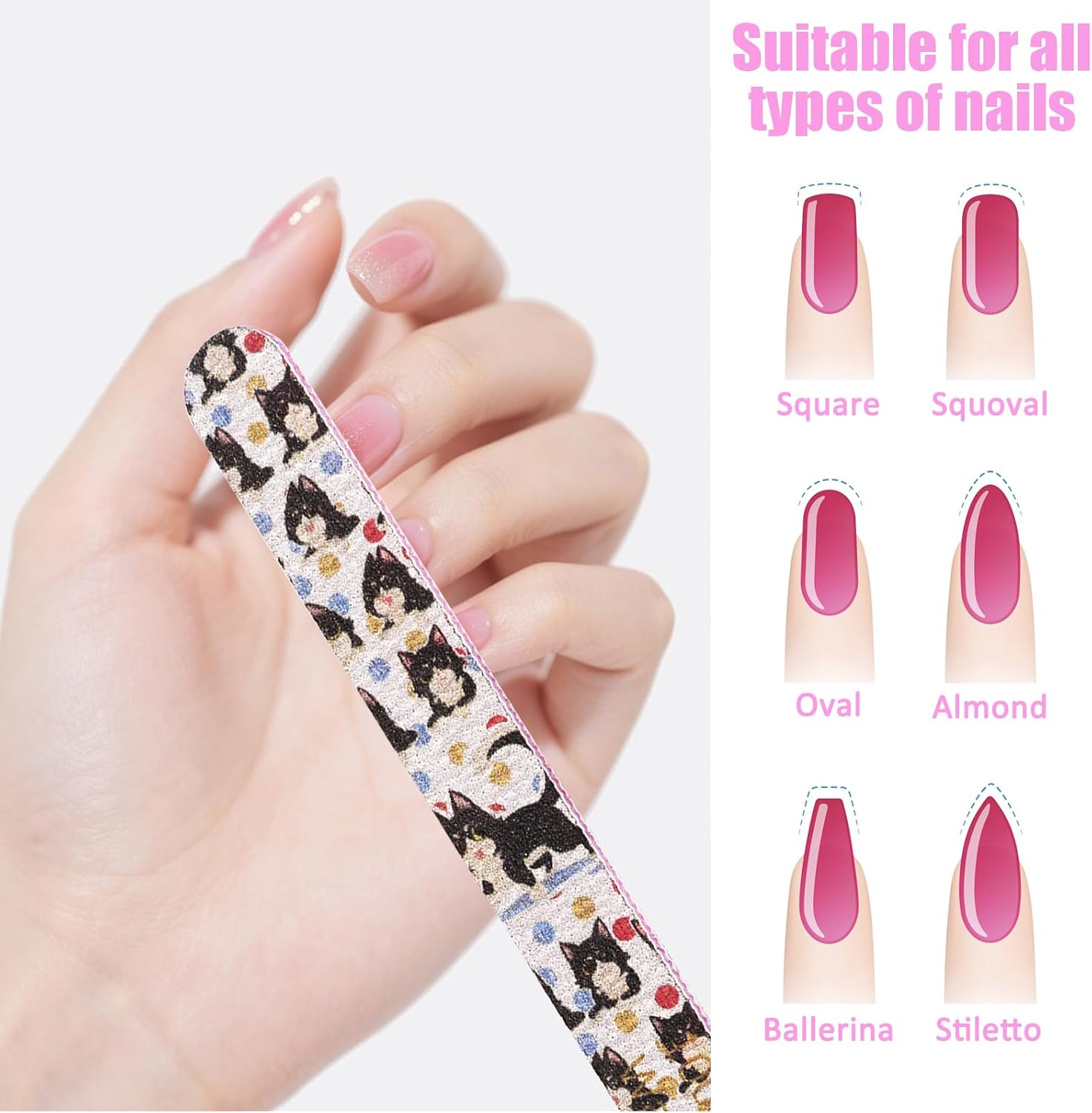 12 Pack 100/180 Grit Nail Files, Black Professional Reusable Emery Boards Nail File, Manicure Tool Suitable for Both Acrylic and Natural Nails