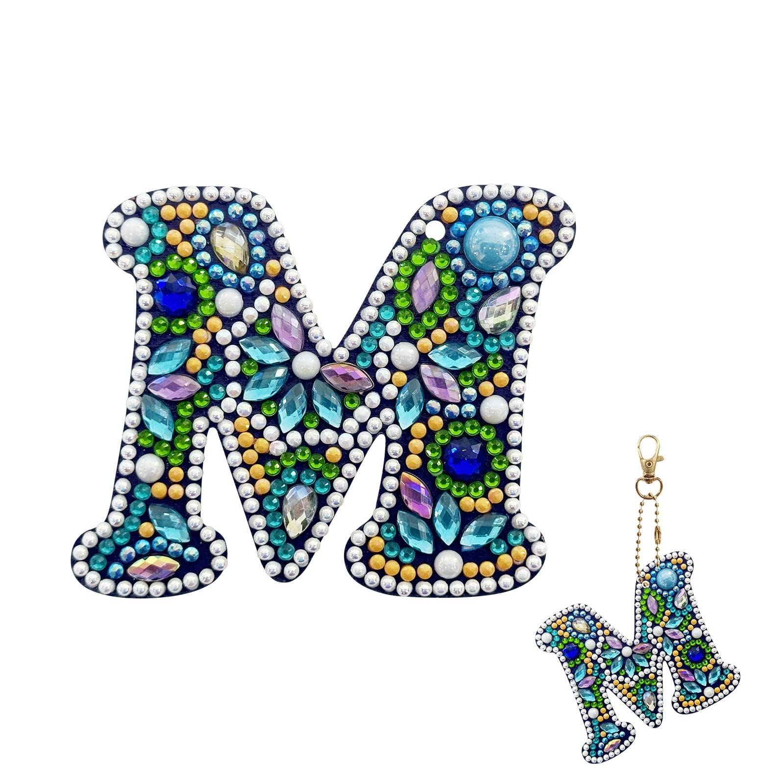 YOYA 5D Double Sided Diamond Painting Keychain DIY Full Drill A-Z 26 Letters Diamond Art Keychain Kits Gem Art Diamond Keychain for Adults Beginners (M)
