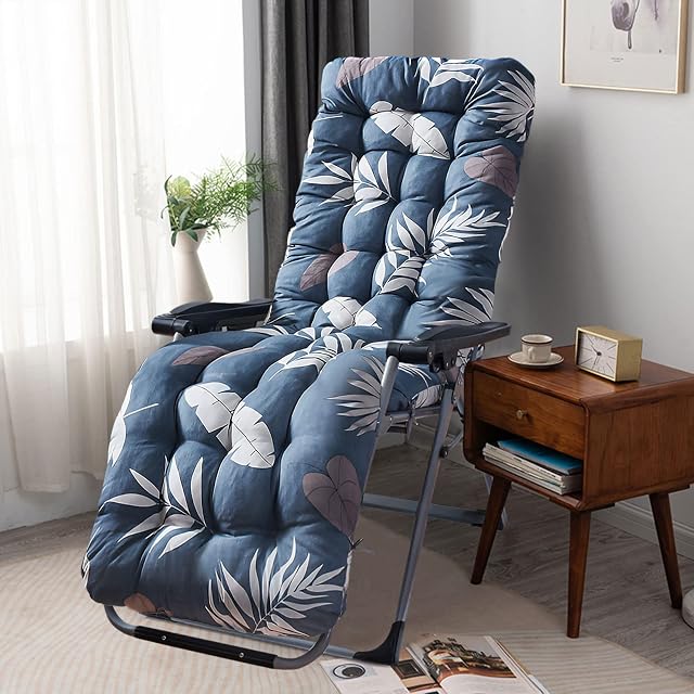 widesmile Sun Lounger Cushions Only Lounge Chair Cushions Thick Pad Rattan Replacement Garden Recliner Relaxer Chair Cushion for Indoor Outdoor (Blue Leaf)