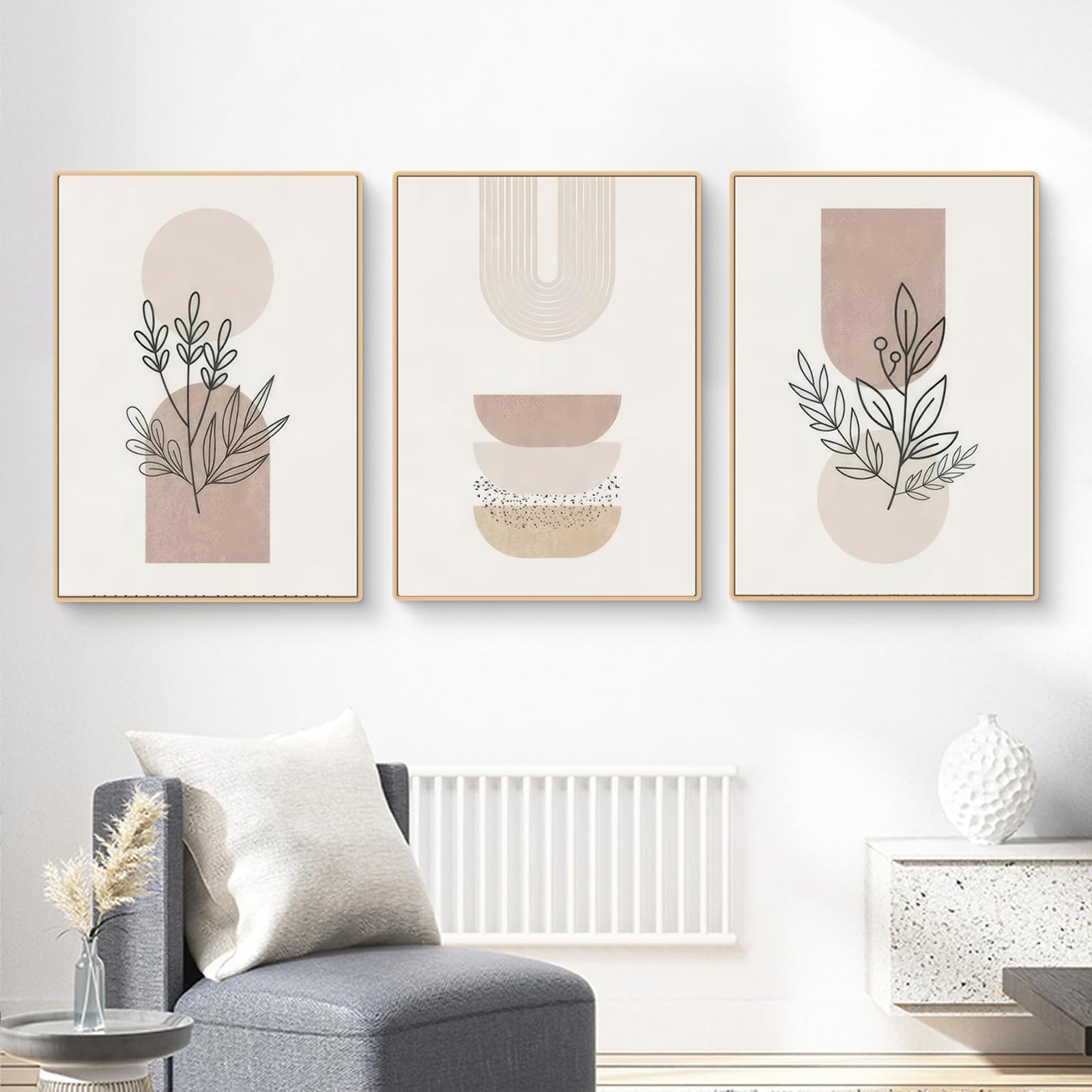 Tableaux Muraux Style Bohème Beige Et Vert Sauge - 3 Toiles Sans Cadre - Déco Salon Ou Chambre - 3