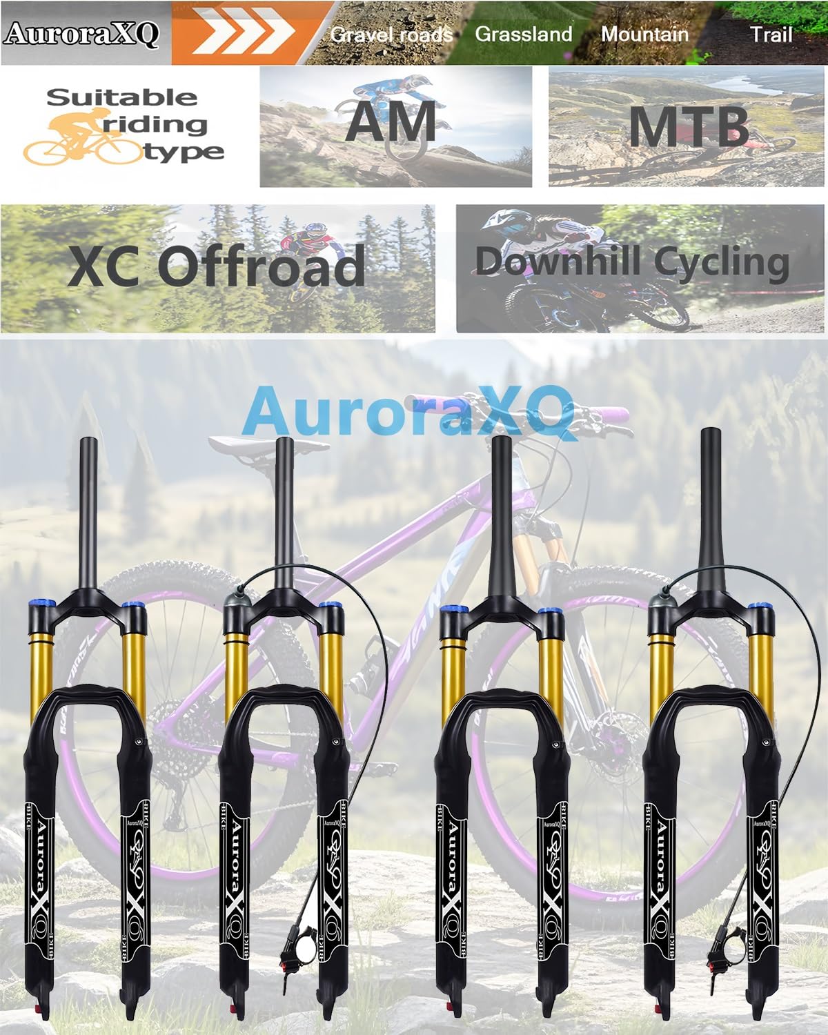 AuroraXQ Downhill Fahrrad MTB Luft Federgabel 26/27,5/29 Zoll Gerade/Konisch, Federweg 160mm 1-1/8" Aluminiumlegierung für Mountainbike, AM, XC, DH(Straight Manual,26 Zoll)