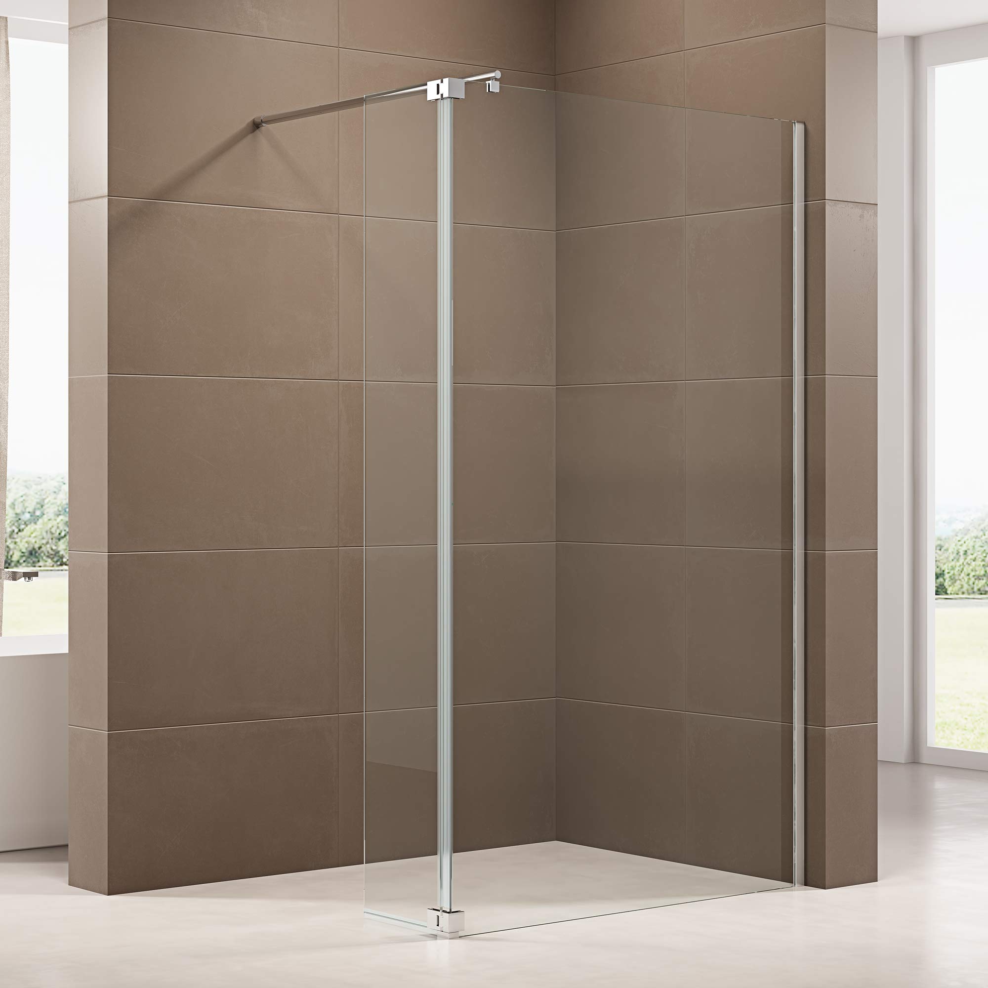 BERNSTEIN - Volet pivotant de protection 200x30cm (HxL) en verre transparent 10mm pour paroi de douche à l'italienne en verre véritable - NT106
