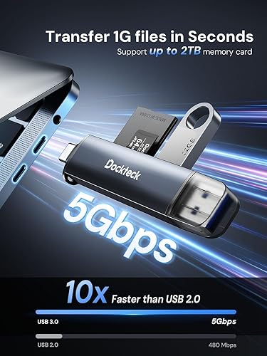 Miniatura 2 de Dockteck Lector de tarjetas SD, 5G Super Speed USB3.0 Lector de tarjetas SDTF, 3 ranuras USB AC a SDMicro SDUSB A lector de tarjetas de memoria para
