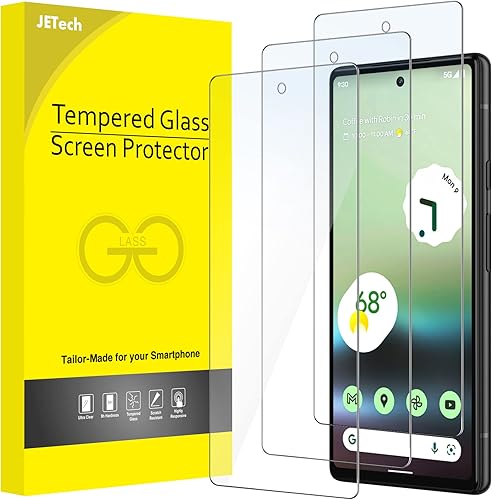 JETech Protector de pantalla para Google Pixel 6a de 6.1 pulgadas, compatible con huellas dactilares, película de vidrio templado, transparente HD,