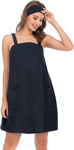 Miniatura 9 de Veseacky Toalla de baño para mujer con bolsillo ajustable y diadema facial S-3XL