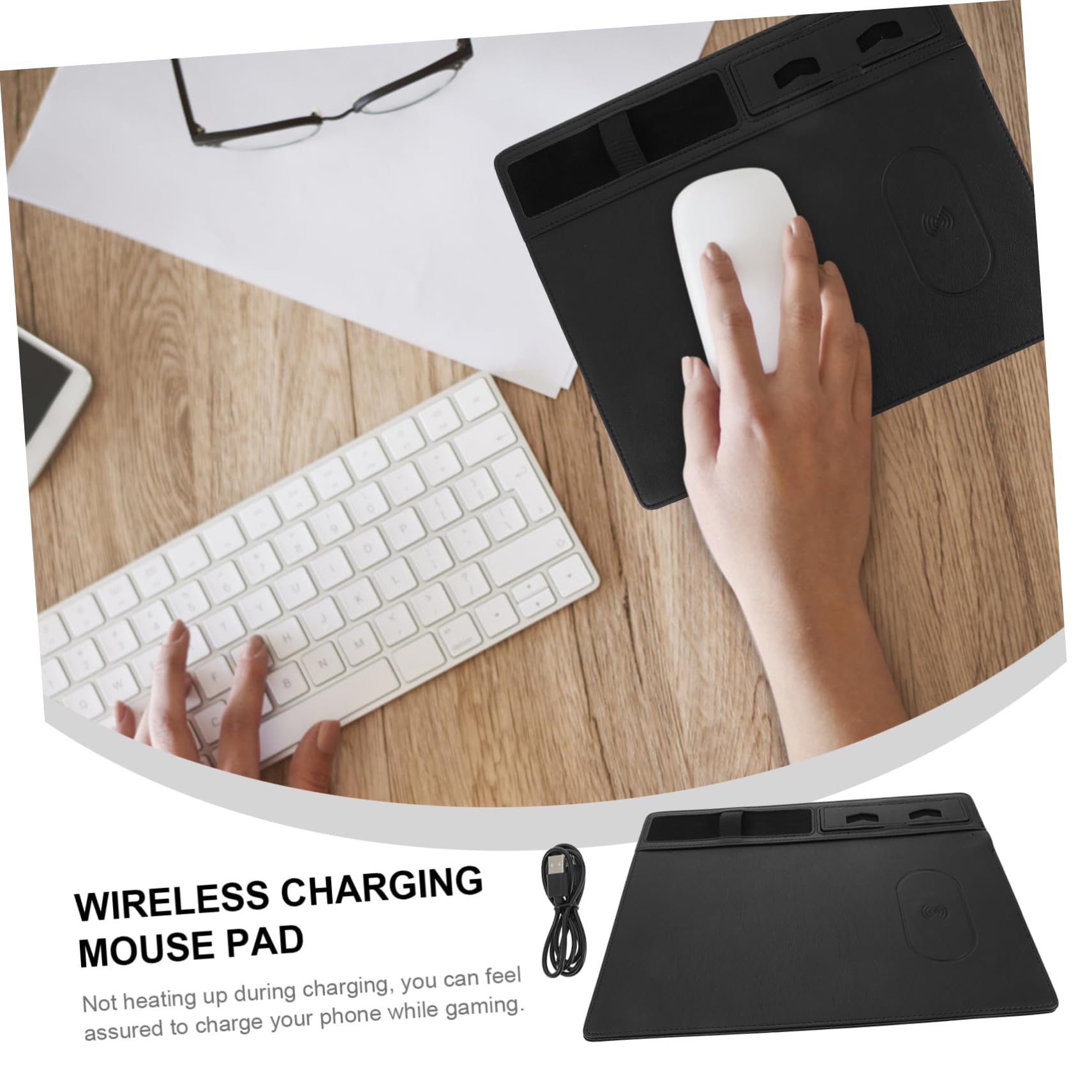 Tappetino Pu in Wireless Ricarica per Supporto Mouse per Telefono, Superficie Anti-spruzzo Scrivania Ufficio