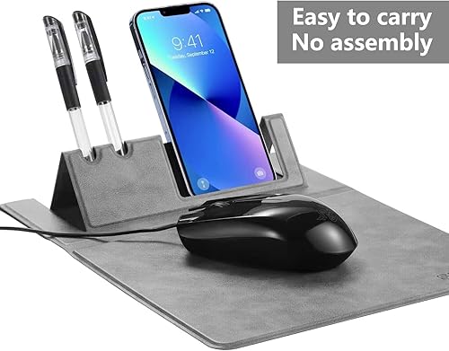 Miniatura 2 de Alfombrilla de mouse de cuero multifuncional, alfombrilla de mouse 3 en 1 con base antideslizante, almohadilla delgada portátil para soporte de