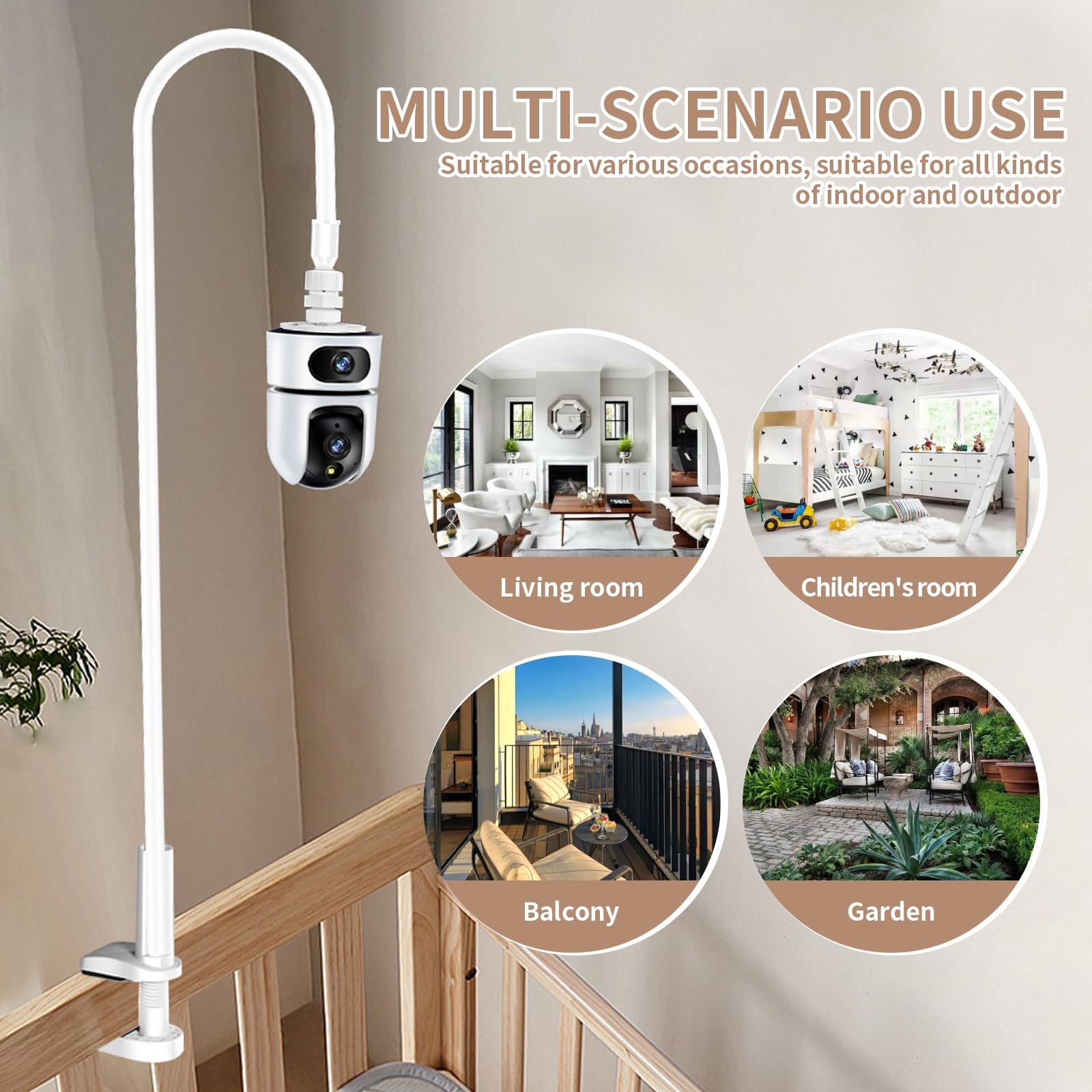 Soporte Camara Vigilancia Ajustable de 360° Grados Soporte para Cámara con Clip, Soporte de Pared de Metal para Cámara con 1/4 Rosca para Interiores y Exteriores,1pcs Blanco