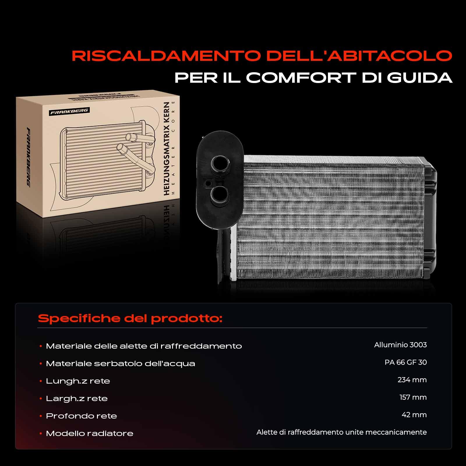 Frankberg Scambiatore di calore Riscaldamento interno Compatibile con Golf IV 1J1 1.4L L.u.p.o 6E1 6X1 1.0L Golf IV 1J1 1.6L Polo 6N2 1.4L Golf III Variante 1H5 1.9L Replace# 1H1819031A