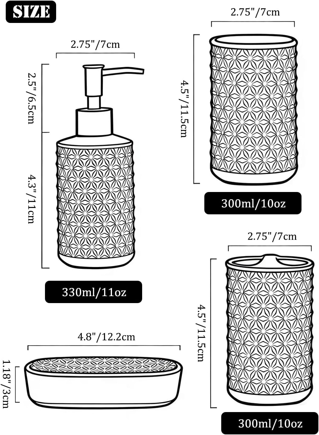 Ceramic Bathroom Accessories Set, 4 Pack Bathroom Ensemble for Bathroom Includes 1 Lotion Dispenser 1 Toothbrush Holder 1 Tumbler 1 Soap Dish (White) - Image 2