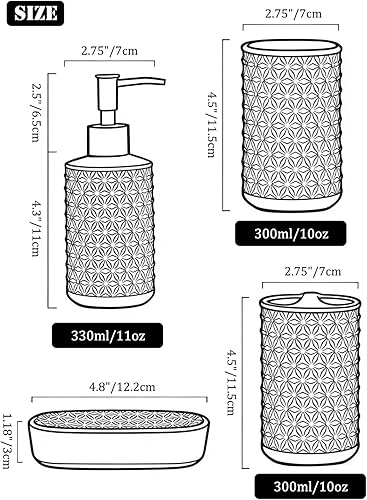 Miniatura 2 de Juego de accesorios de baño de cerámica, paquete de 4 conjuntos de baño para baño, incluye 1 dispensador de loción, 1 soporte para cepillo de