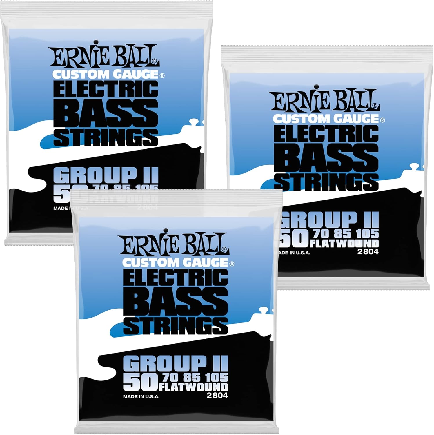 3 PACK Ernie Ball 2804 Flatwound Group II Electric Bass Guitar Strings gauges 50-105