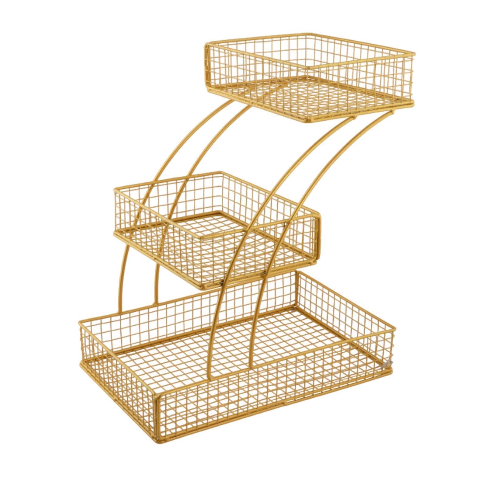 Pixzcsa Gold Stylish And Functional Vegetable Basket Designed For Storage Of Fruits Breads And Snacks Fruit And Vegetables Holder Is Made Of Iron 3 Tier Countertop