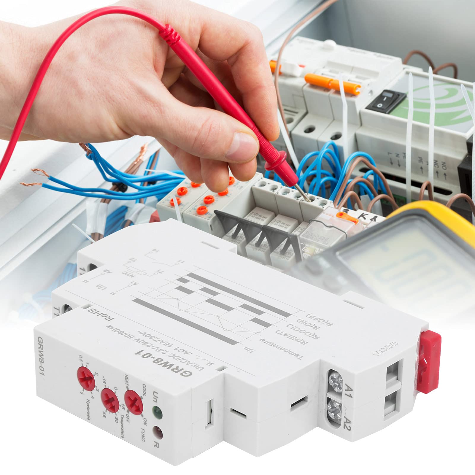 BuyWeek Regolatore di Temperatura Relè di Controllo della Temperatura, GRW8-01 AC/DC 24V-240V per Guida da 1,4 pollici