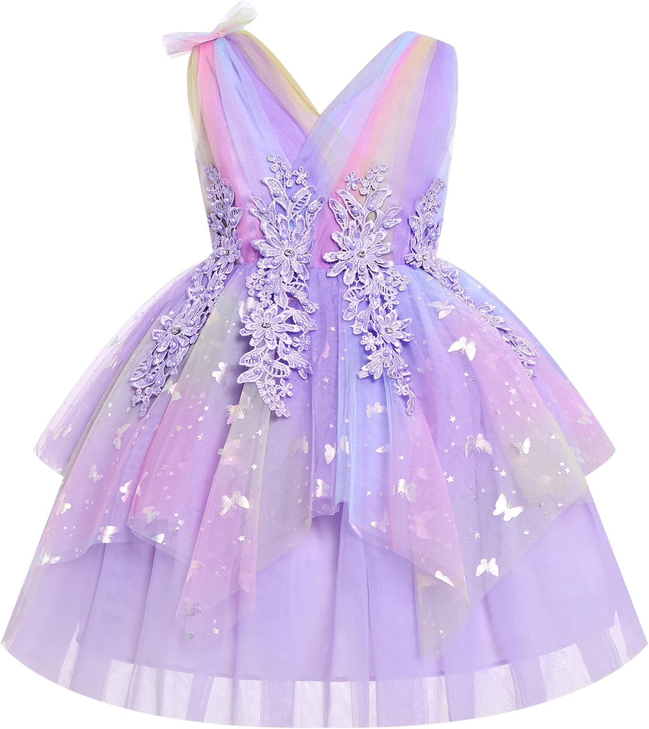Baby Flower Girl Formal Wedding Dress Floral Shiny Butterfly 1st 2nd Birthday Outfits Toddler Pageant Easter Ball Gown
