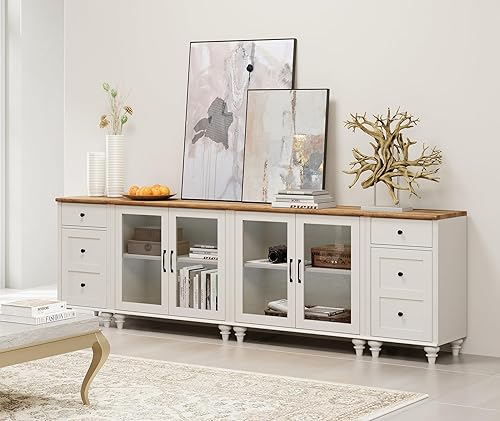 Miniatura 3 de WAMPAT Soporte de TV grande para TV de 100 pulgadas, mesa consola de TV LED para TV de 85, 90, 95 pulgadas, centro de entretenimiento con estación