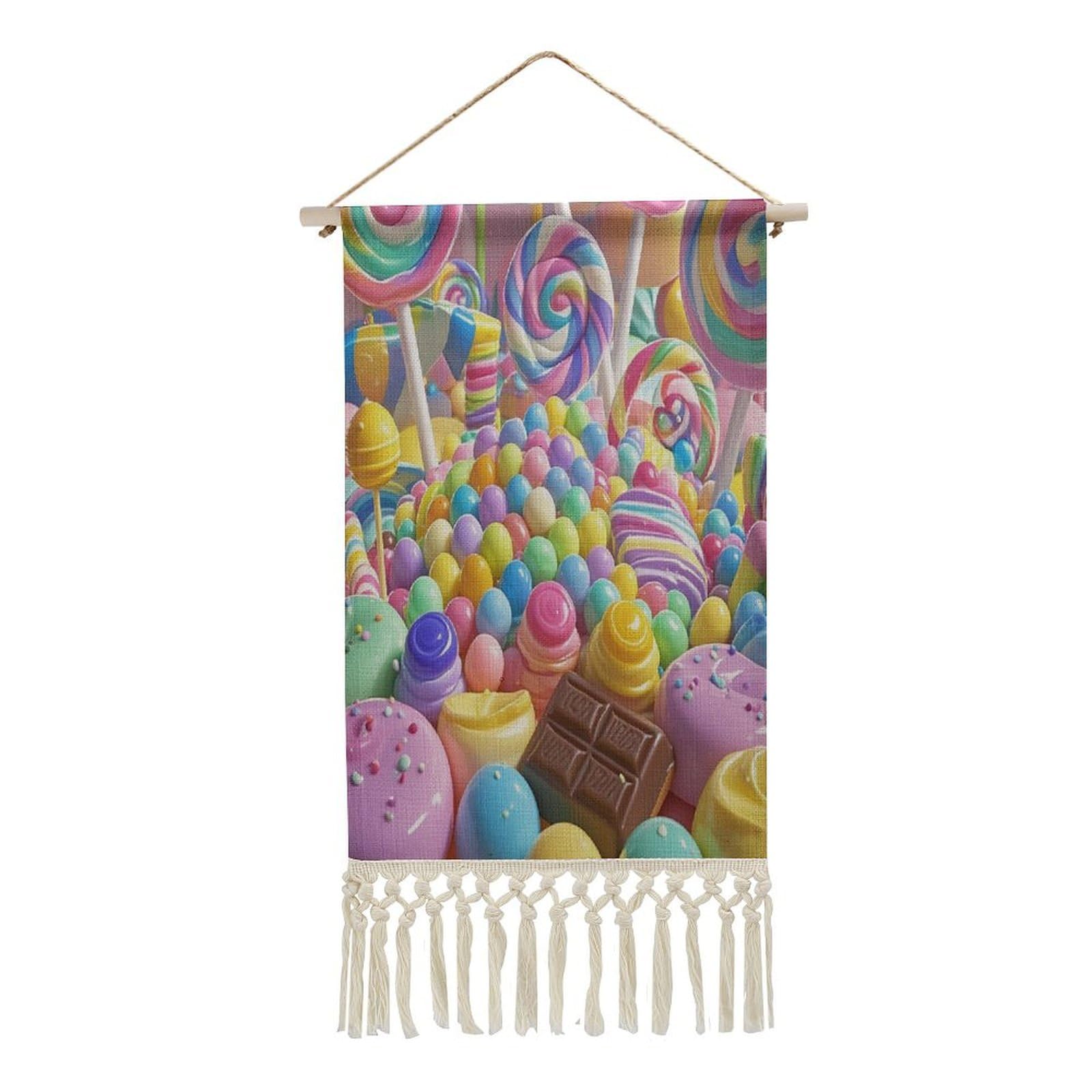 FekiLoot Candy Wall Art Print Decor Art Tapestry with Tassel Cotton Linen Hanging Poster Vintage Aesthetic Wall Art Poster Rustic Wall Art Decor for Home Bedroom Living Room Office