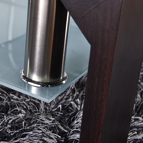 Miniatura 7 de Mesa de centro rectangular de cristal, mesa de centro lateral moderna de nogal con estante inferior, patas de metal, para sala de estar